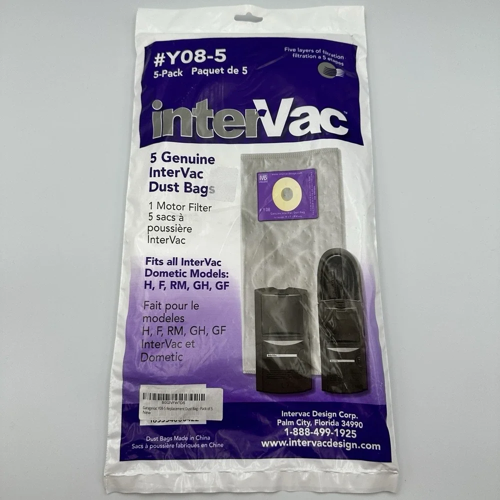 Intervac Y08-5 Replacement Dust Bags 5 Pack OEM Garage Vac Vacuum Bags